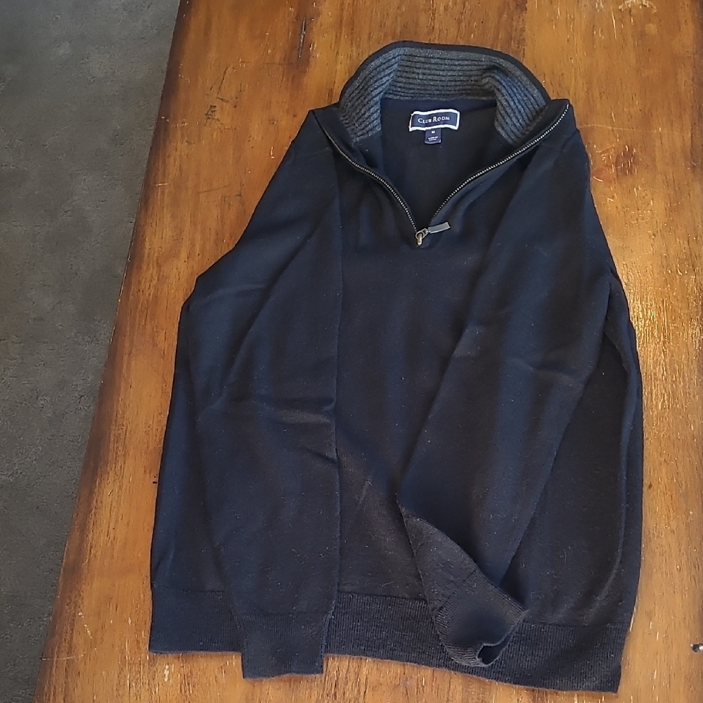 Club Room Men's Classic Black Zip-Up Sweater 52% Merino Wool 48% Acrylic - Picture 3 of 6